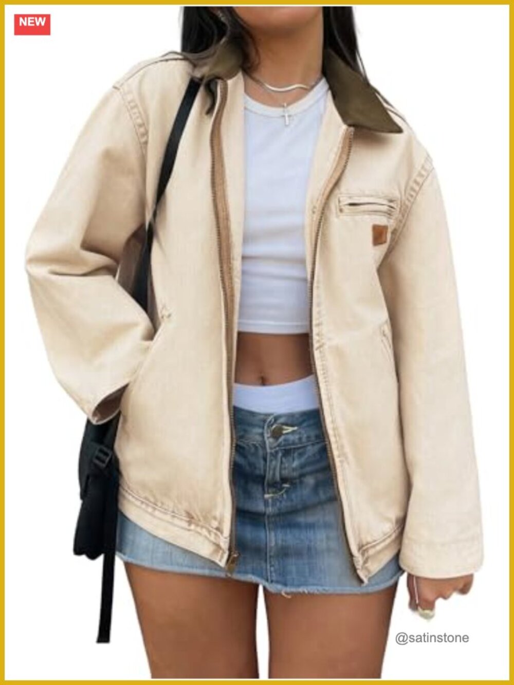 EMMIOL Women Barn Jean Jacket Cropped Zip Up Denim Jacket